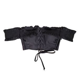 Xhilaration Juniors' Off-the-Shoulder Smocked Lace-Up Bikini Top Sz S